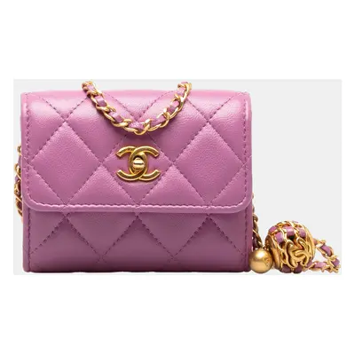 Chanel Purple Mini Lambskin Pearl Crush Flap Clutch with Chain