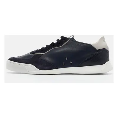 Santoni Navy Blue Suede and Leather Lace Up Sneakers Size