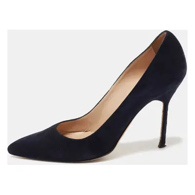 Manolo Blahnik Navy Blue Suede BB Pointed Toe Pumps Size 35.5