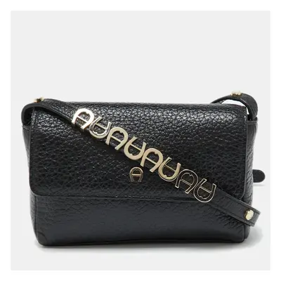 Aigner Black Leather Flap Crossbody Bag