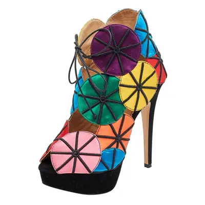 Charlotte Olympia Multicolor Satin Parasol Platform Sandals Size 36.5