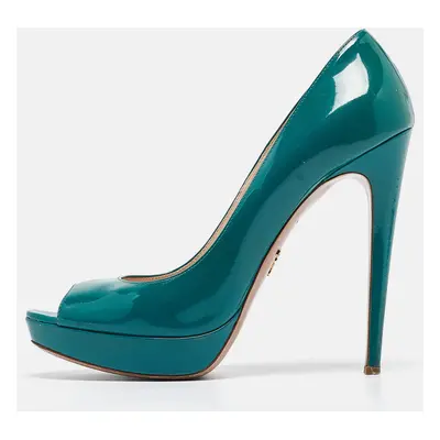 Prada Green Patent Leather Peep Toe Pumps Size 39.5