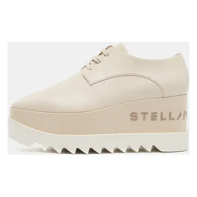 Stella McCartney Cream Faux Leather Elyse Platforms Wedge Sneakers Size