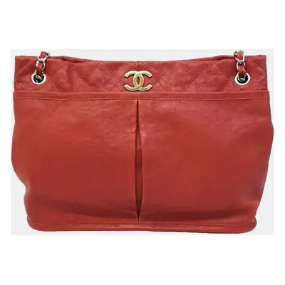 Chanel Red Leather Natural Beauty Tote Bag