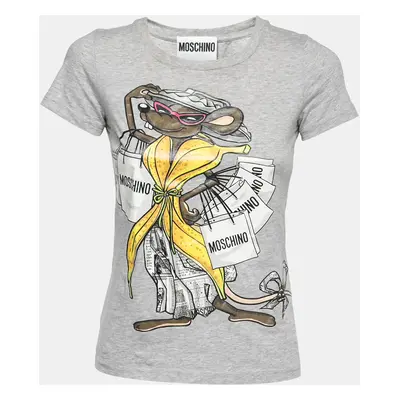 Moschino Couture Grey Shopaholic Mouse Print Cotton T-Shirt