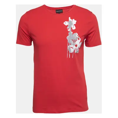 Emporio Armani Red Cotton Printed Crew Neck T-Shirt