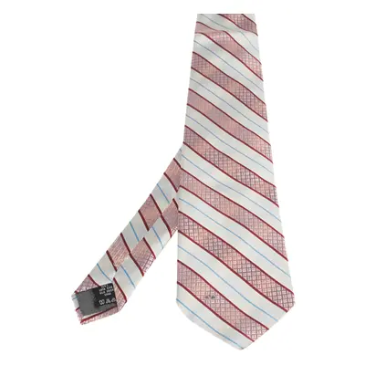 Valentino White & Pink Diagonal Textured Stripe Silk Tie