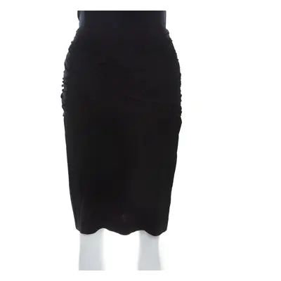 Escada Black Stretch Knit Ruched Braided Detail Edona Skirt