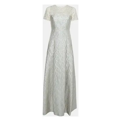 Max Mara Metallic/Light Blue Jacquard Gown