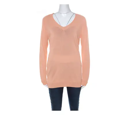 Prada Pastel Orange Knitted V-Neck Loose Pullover