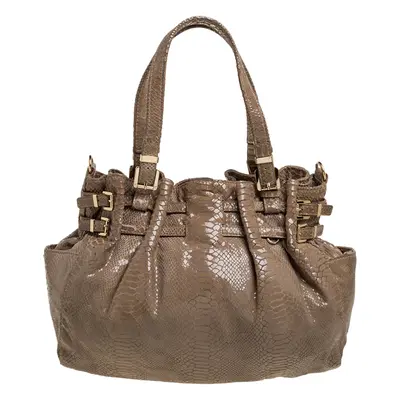 MICHAEL Michael Kors Beige Python Effect Patent Leather Buckle Strap Shoulder Bag