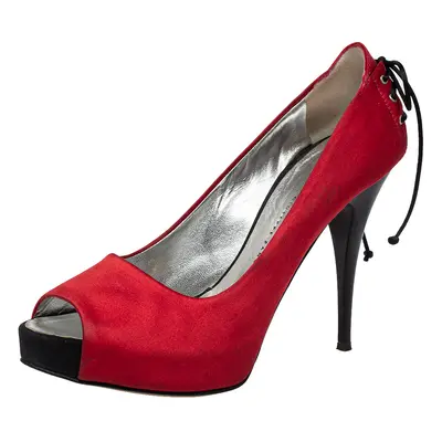 Giuseppe Zanotti Red Satin Peep Toe Platform Pumps Size