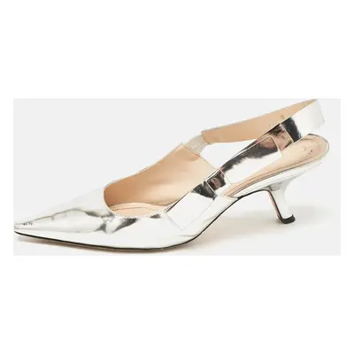 Dior Silver Leather Sweet-D Slingback Pumps Size 40.5