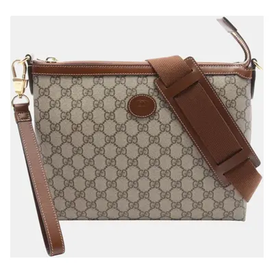 Gucci Beige Brown Coated Canvas Leather Interlocking G GG Supreme Bag