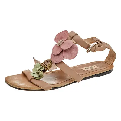 Valentino Brown Leather Ankle Strap Sandals Size