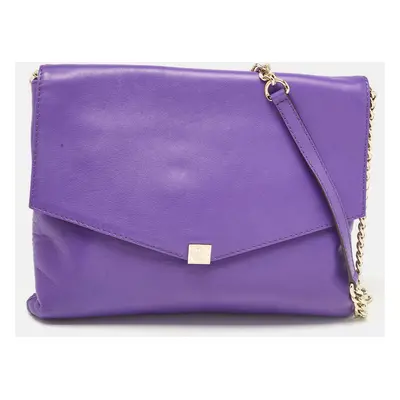 CH Carolina Herrera Purple Leather Flap Shoulder Bag