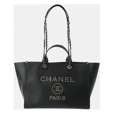 Chanel Black Leather Deauville Tote