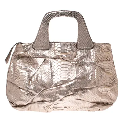 Zagliani Metallic Rose Gold Python Leather Satchel