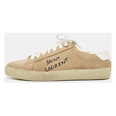 Saint Laurent Beige Suede Court Classic Lace Up Sneakers Size