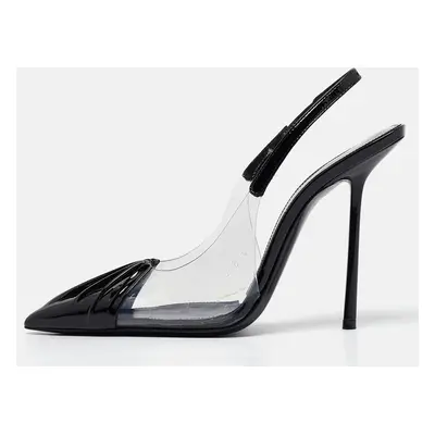 Saint Laurent Paris Black Patent Leather and PVC Pointed Toe Slingback Pumps Size