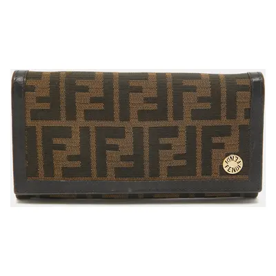 Fendi Tobacco Zucca Canvas and Leather Flap Continental Wallet