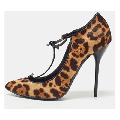 Gucci Brown/Beige Leopard Print Calf Hair Beverly Pumps Size