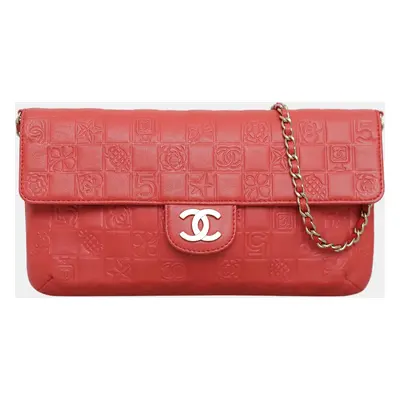 Chanel Red, Coral Lambskin Leather Precious Symbols Flap Shoulder Bag