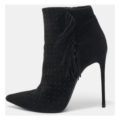 Le Silla Black Suede Studded Lace-Up Ankle Boots Size