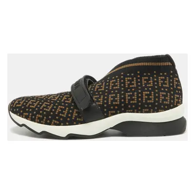 Fendi Black/Brown Zuchinno Knit Fabric Rockoko Low Top Sneakers Size