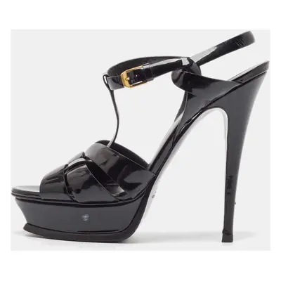 Saint Laurent Black Patent Leather Tribute Sandals Size