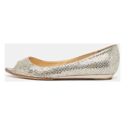 Jimmy Choo Gold/Silver Glitter Fabric Open Toe Flats Size