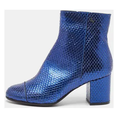 Zadig & Voltaire Blue Python Embossed Leather Block Heel Ankle Length Boots Size