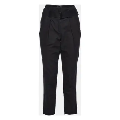 Isabel Marant Black Cotton Belt Detail Tapered Trousers