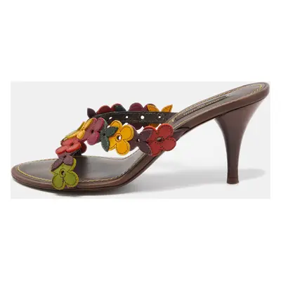 Louis Vuitton Multicolor Leather Flower Embellished Slide Sandals Size 37.5