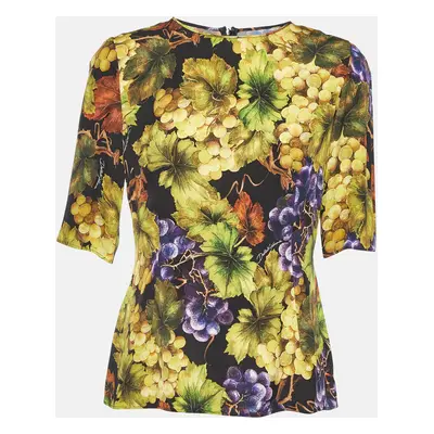 Dolce & Gabbana Black Floral Print Silk Top