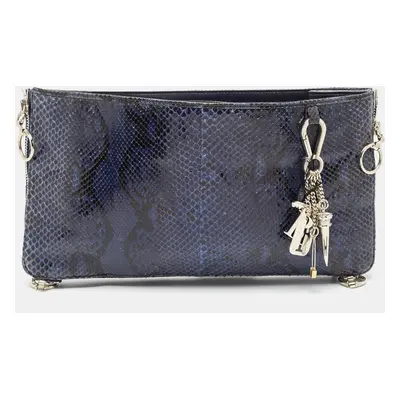 Gianfranco Ferre Blue Python Oversized Zip Clutch