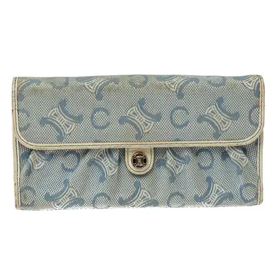 Celine Blue Macadam Denim and Leather Trim Continental Wallet