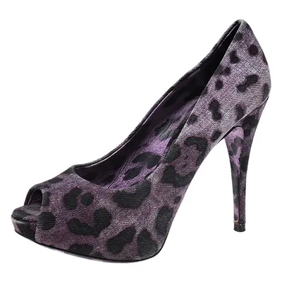 Dolce & Gabbana Purple/Black Leopard Print Canvas Peep Toe Pumps Size