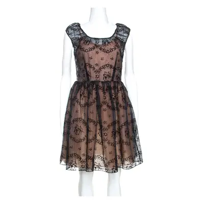 RED Valentino Black Floral Burnout Organza Short Dress