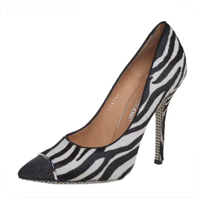 Salvatore Ferragamo Black/White Zebra Print Calf Hair And Stingray Leather Pumps Size