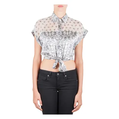 Pierre Balmain White Paisley Printed Silk Semi-Sheer Tie-Knot Crop Top