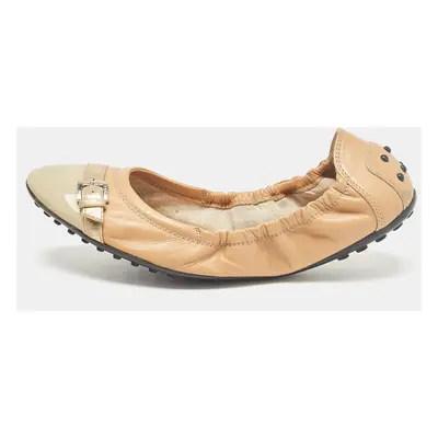 Tod's Tricolor Leather Buckle Detail Scrunch Ballet Flats Size