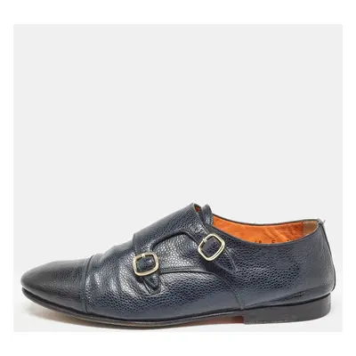 Santoni Blue Leather Double Buckle Monk Strap Derby Size