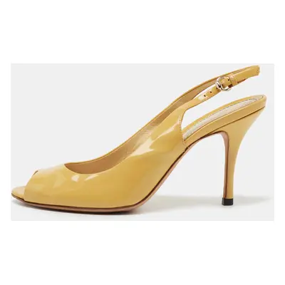 Gucci Yellow Patent Leather Peep Toe Slingback Pumps Size