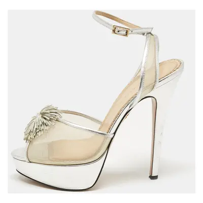 Charlotte Olympia Silver Leather and Mesh Pomeline Platform Sandals Size 38.5