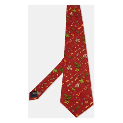 Dunhill Brick Red Autumnal Print Silk Tie