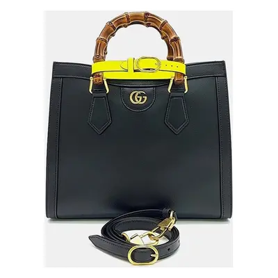 Gucci Black Leather Diana Bamboo Small Tote Bag