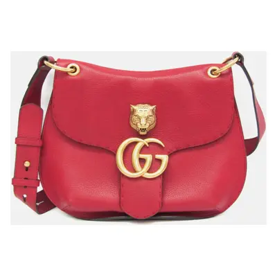 Gucci Red Leather GG Marmont Animalier Shoulder Bag