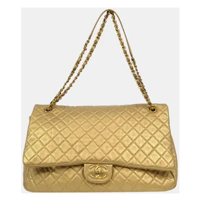 Chanel Gold Calfskin Single Flap Shoulder Bag