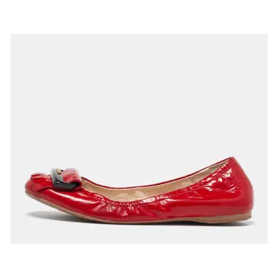 Prada Red Patent Leather Fringe Scrunch Ballet Flats Size